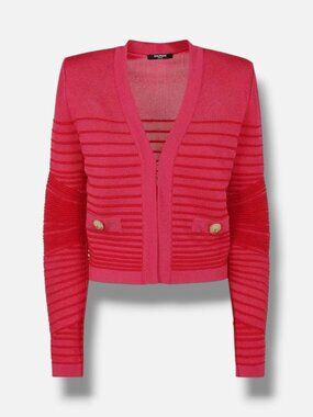 Balmain Paris Women's Pink Ribbed Cardigan Sweater Size 38